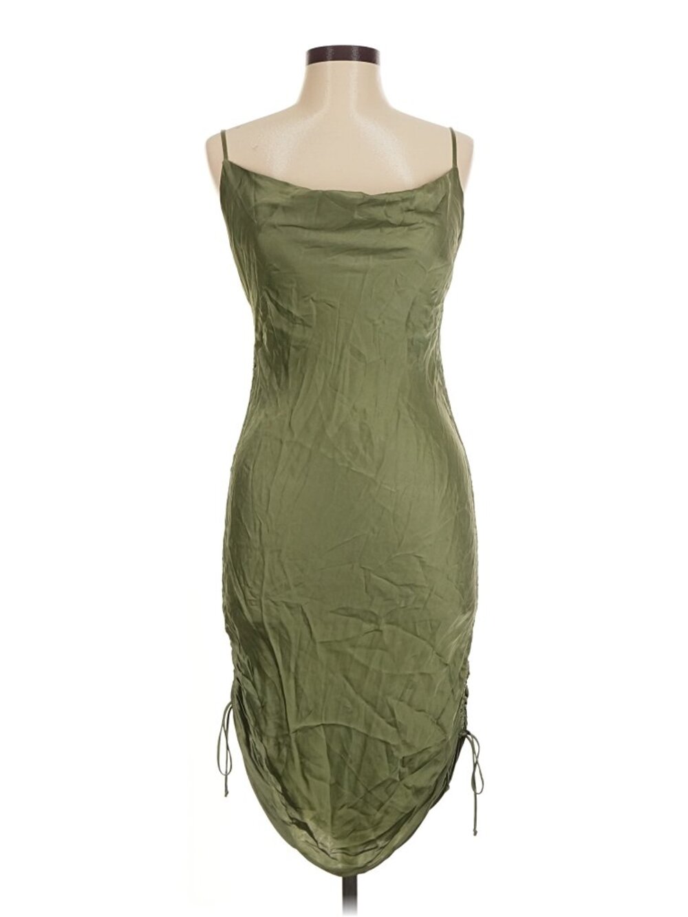 Wilfred Ruched Slip Dress Cowl Neck Olive Green XXS
